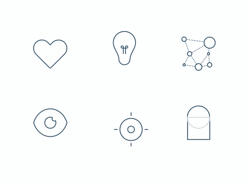 Icons for Cordovan Communication brand co operation eye focus heart icons idea touchpoints