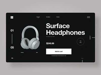 Headphone Product Page desktop ecommerce ecommerce design eshop headphones identity landingpage microsoft typography ui uidesign web web design landing page website