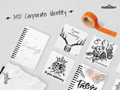 MD Corporate Identity cards cups flash tattoos graphic design notes t-shirts