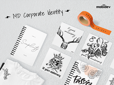 MD Corporate Identity cards cups flash tattoos graphic design notes t shirts