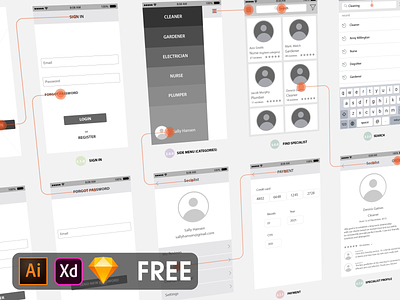 Wireframe template | Hire Specialist app mobile prototype ui wireframe
