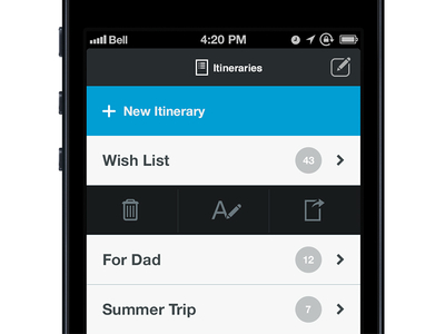 Itinerary Cell Swiped app design interface mobile ui ux