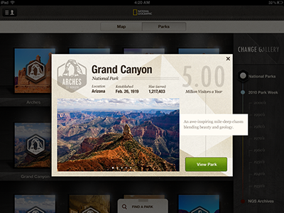 Nat'l Parks by National Geographic for iPad app design interface mobile rally interactive ui ux