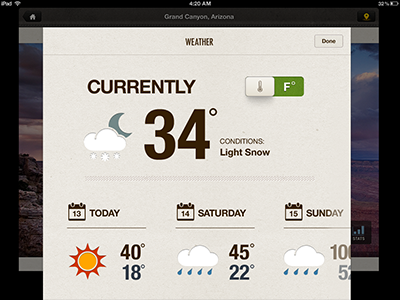 Weather on iPad app helvetica interface ipad mobile rally interactive texture typography ui ux
