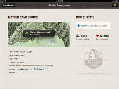 Camping Detail on iPad app design interface mobile rally interactive ui ux