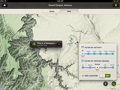 Map View on iPad app design interface mobile rally interactive ui ux