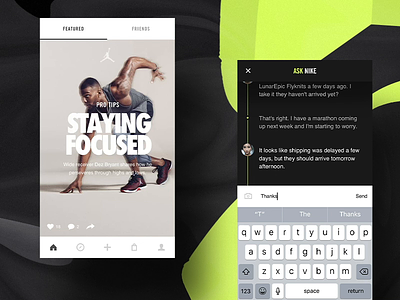 Nike+ Chat [dark concept] app art direction concept creative direction design development e-commerce interactive interface ios mobile rally rally interactive touch ui ux