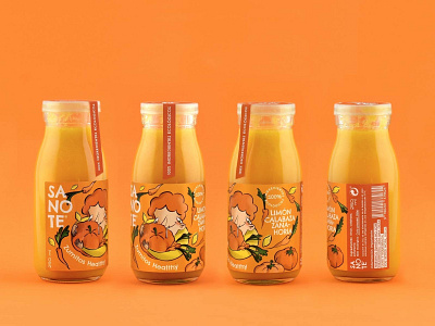 Sanote Healthy Juice - Orange botella bottle design diseño diseño gráfico drink drink label etiqueta graphic design illustration ilustración juice label labelling packaging spain zumo