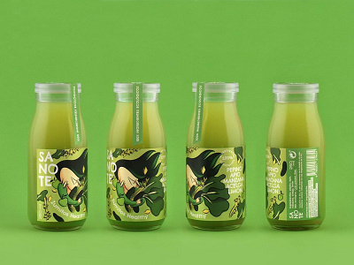 Sanote Healthy Juice - Green botella bottle child design diseño diseño gráfico envase etiqueta fruit graphic design green illustration ilustración juice label label design labelling packaging vegetables zumo