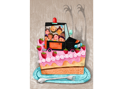 car cake flat illustration girl illustration illustration vector illustration