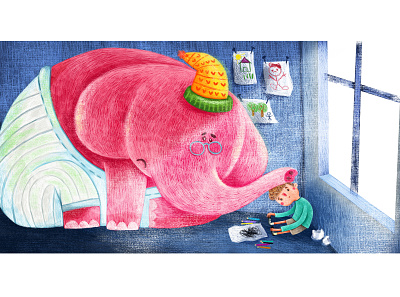 elephant digital painting flat illustration girl illustration illustration