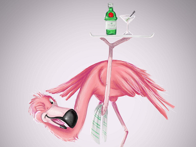 Flamingo bartender cartoon character character design cute cute animals funny gin illustration martini