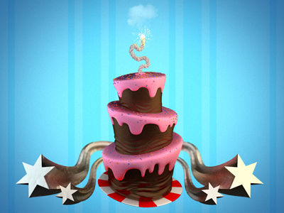 Cake 3d animation birthday cake chocolate explosion knot motion graphics sparkles sparks stars sweets