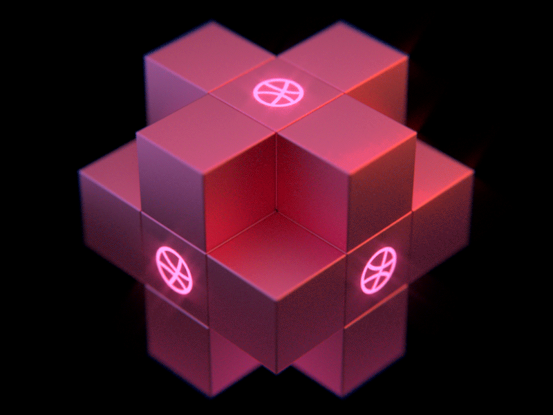 3 Dribbble Invitations 3d animation basket ball cube dribbble invitations light motion motion graphics plus