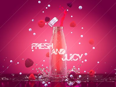 Juice 3d berry blackberry blueberry bottle fruits juice render splash water