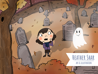 Don't Be Afraid! autumn character design childrens book illustration fall ghost graveyard illustration kidlit