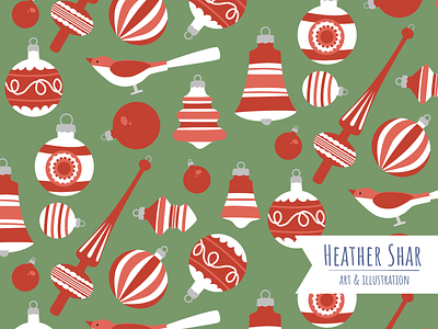 Vintage Christmas Ornaments on Green vector illustration