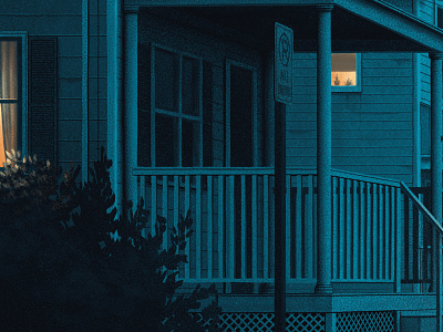 Leave your light on blue grain grunge illustration moegly night poster screen print shadows suburban window window light