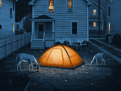 Dave Matthews Band Drive In Poster deer house illustration moegly moody night nighttime nostalgic poster screenprint shadows tent
