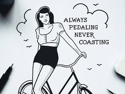 Pinup Bike Flash bicycle bike flash girl hand drawn illustration micron pin up pinup sketch tattoo vintage