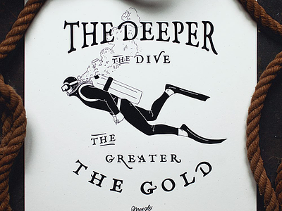 The Deeper the Dive Print diver hand lettering illustration lettering moegly poster screen print scuba snorkel typography