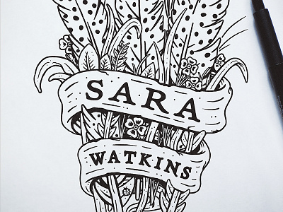 Sara Watkins T-Shirt banner bouquet feathers ferns floral flowers ink shirt t shirt