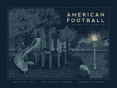 American Football Detroit Gig Poster american football coyote deer dusk gig poster playground poster screen print