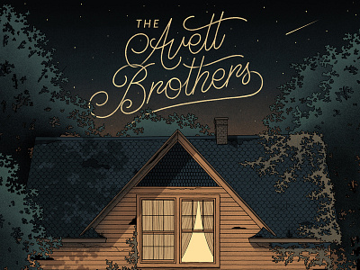 The Avett Brothers Bethlehem Poster gig poster house ivy nighttime poster screen print script the avett brothers trees