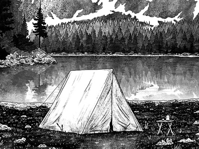 Tent by the Lake Notebook Cover book cover camp camping cover hiking lake nature nicholas moegly notebook notebook cover outdoors tent trees watercolor