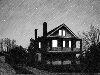 Sketch - The House Across the Street dark drawing graphite house illustration lights mood night nighttime pencil sketch