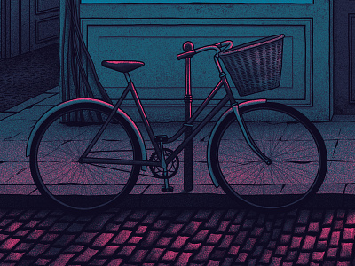 Bicycle Poster Detail bicycle bike cobblestone gig poster illustration moegly nicholas moegly night pink poster screen print street vaporwave