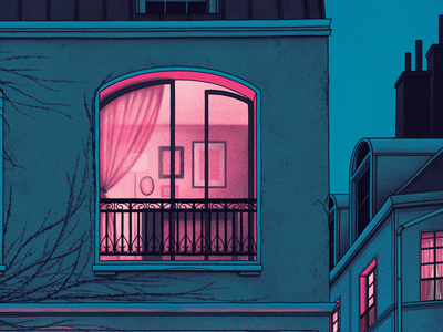 Window Detail moegly nicholas moegly grunge illustration band dave matthews band paris curtains building night window screen print poster