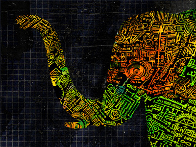Elephant with alchemy symbols