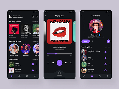 Music Player App app audio player clean ui dark ios minimal mp3 music music app music player music streaming playlist pop rock songs spotify ui ui design