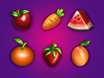 Cute Fruits apple apricot artwork carrot dribbble fruits illustration orange painting strawberry watermelon