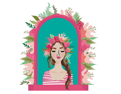 ✿ The smell of flowers ✿ artwork close eyes design dribbble flower flowers girl illustration smell vector woman woman portrait