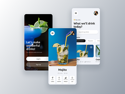 Drink Recipe Concept App app bar clean clean ui cocktail drink food app inspiration mobile mobile app mobile design mobile ui mojito party summer ui uiux user experience user interface ux
