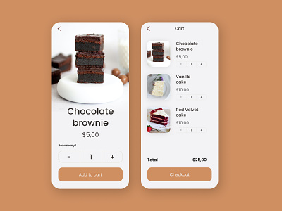 Brownie checkout interface cake candyshop design interface mobile ui