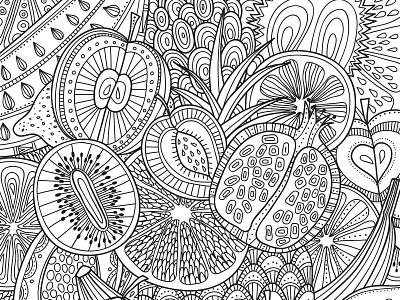 Fruits Coloring adults boho book citrus coloring coloring page design detailed doodle doodleart drawing fruits illustration kidlitart line art ornament outline pomegranate vector zentangle