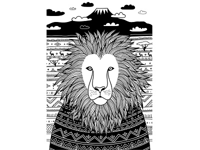 Lion in Sweater africa african animal boho doodle doodleart drawing ecology endangered enviroment illustration kidlitart lion ornament outline safari savana species vector zentangle