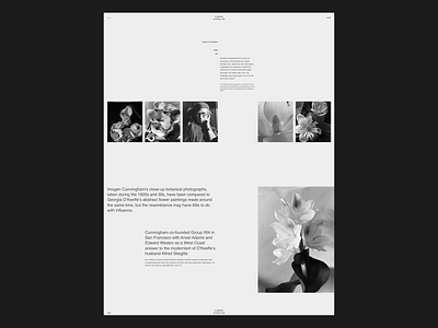 Imogen Cunningham - page black design flowers person ui white