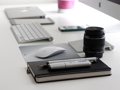 Desk Details canon designer desk home office ipad iphone mac moleskine pantone workspace