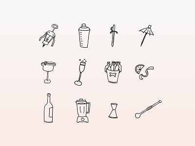 Doodled Cocktail & Drink Vectors alcohol bar beer bottle cocktail doodle food fruit illustration menu restaurant wine