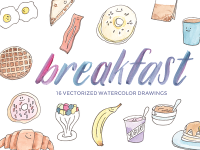 Watercolor Breakfast Clip Art cute doodle etsy food illustration kawaii watercolor
