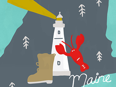 Maine Postcard boot illustration lighthouse lobster mailer maine portland postcard state travel tree vector
