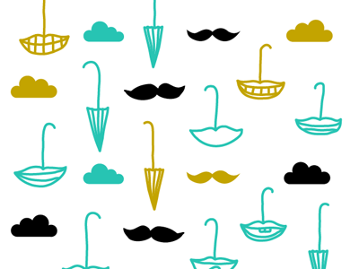 Rainy Smiles clouds illustration mustache pattern surrealist umbrella