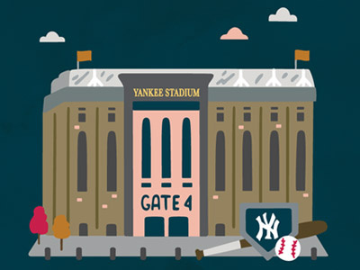A Year In New York City - October baseball bat clouds illustration new york city nyc yankee stadium