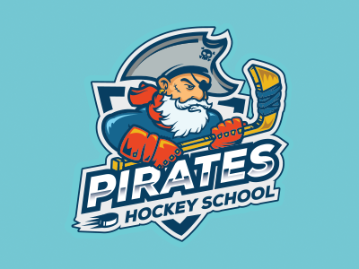 Pirates Hockey School blue character hockey logo logotype manly pirate sport strong