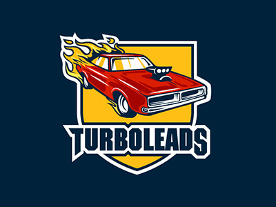 Turboleads car emblem fire lead generation logo logomachine musclecar power red turbo yellow