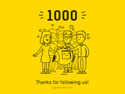 1000 Followers!! 1000 dribbble illustration logo logo design logomachine thank you yellow